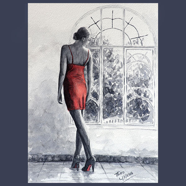 Watercolour sketch, Lady By The Window