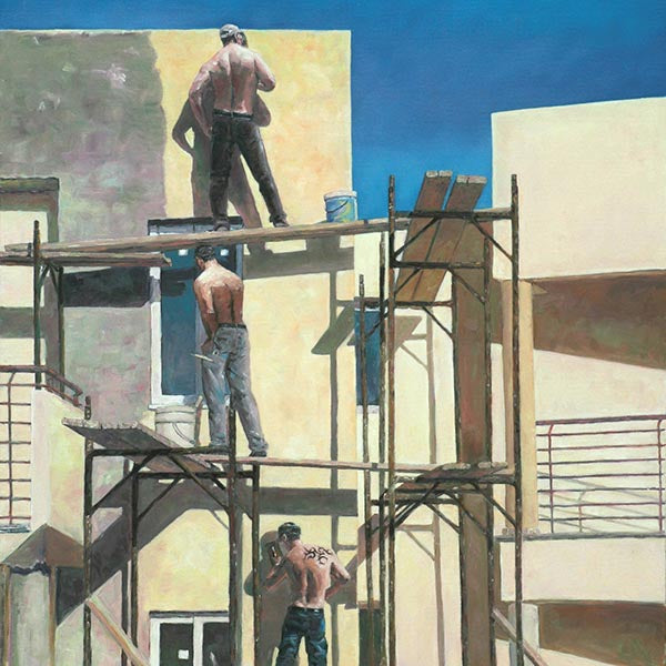 oil painting, Men At Work in Larnaca by Theo Michael
