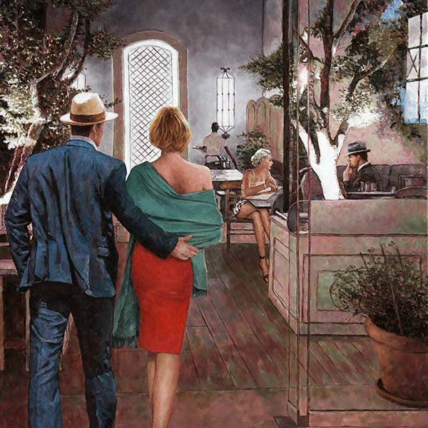 The Anniversary, an oil painting of the Larnaca restaurant, Arxontikon by Theo Michael