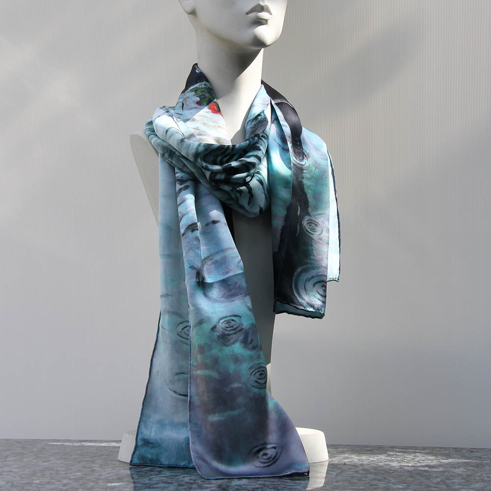 100% silk scarf with an original art design by Theo Michael, Romance Isn't Dead