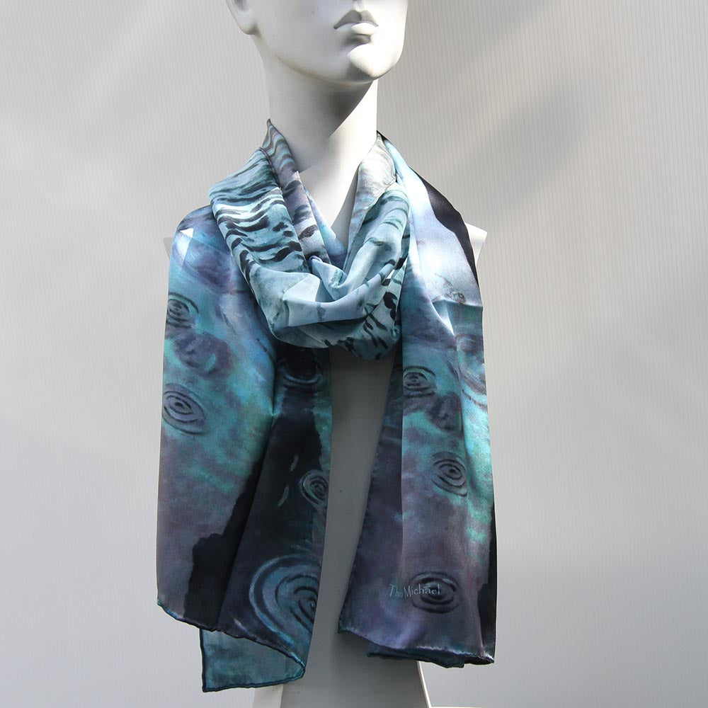 100% silk scarf with an original art design by Theo Michael, Romance Isn't Dead