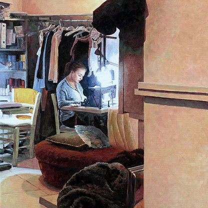 Edward Hopper style painting, The Seamstress by Theo Michael