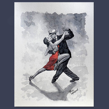 Original paintings Theo Michael, watercolour study Tango