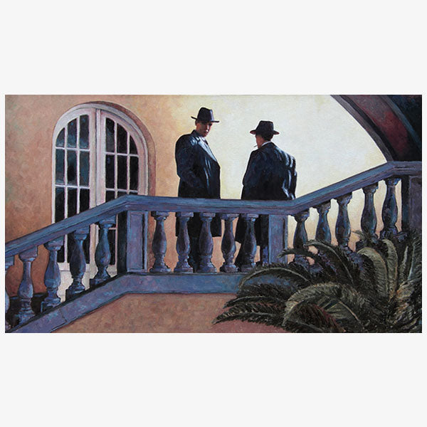 The Meeting, an original art noir style oil painting by Theo Michael