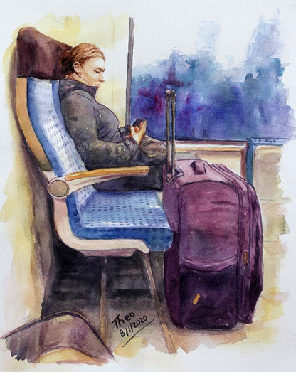 The Passenger, an original watercolour sketch by Theo Michael