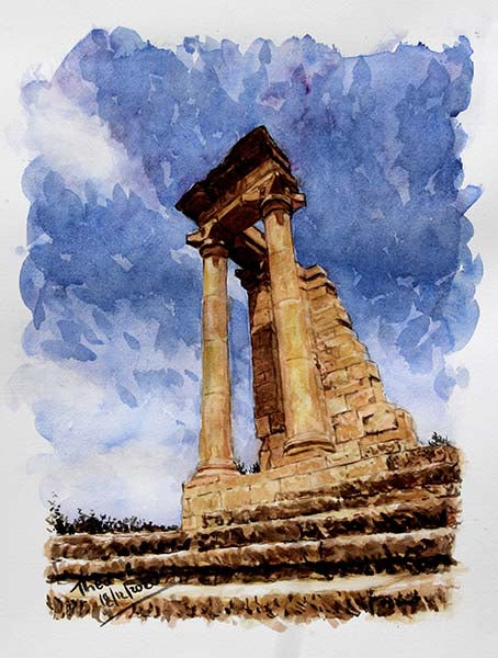 watercolour painting, Temple of Apollo by Theo Michael