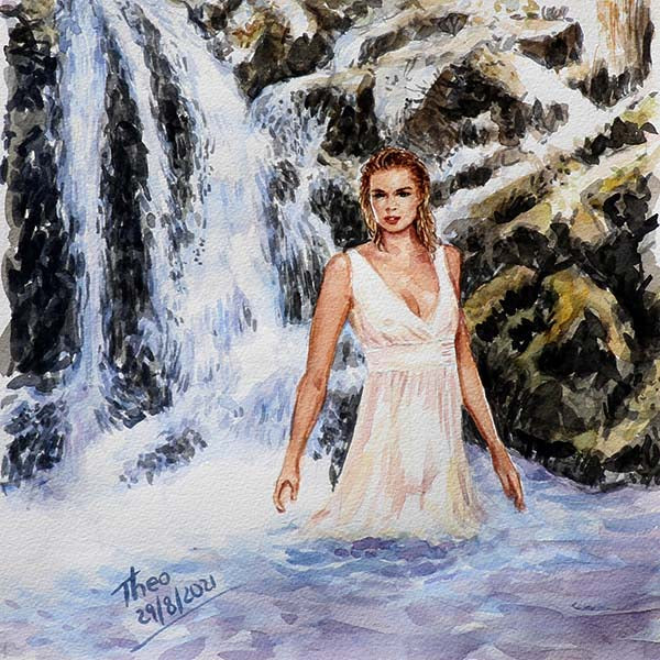 Caledonia Waterfall, a watercolour painting by Theo Michael