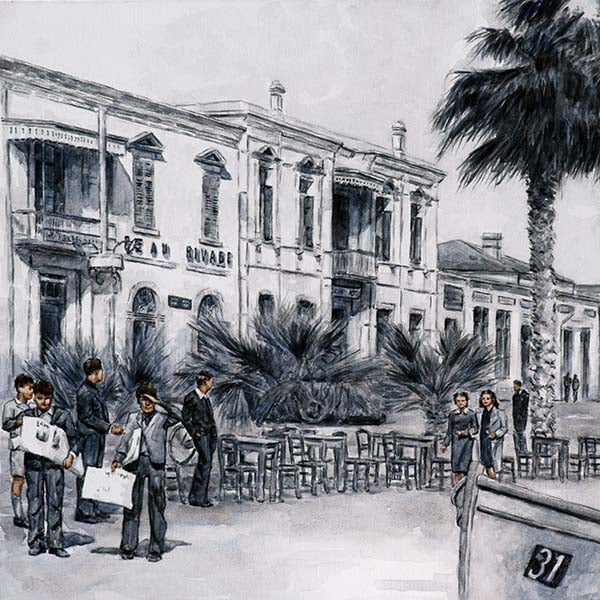 Larnaca promenade fine art print, 1950s seafront view of Beau Rivage hotel