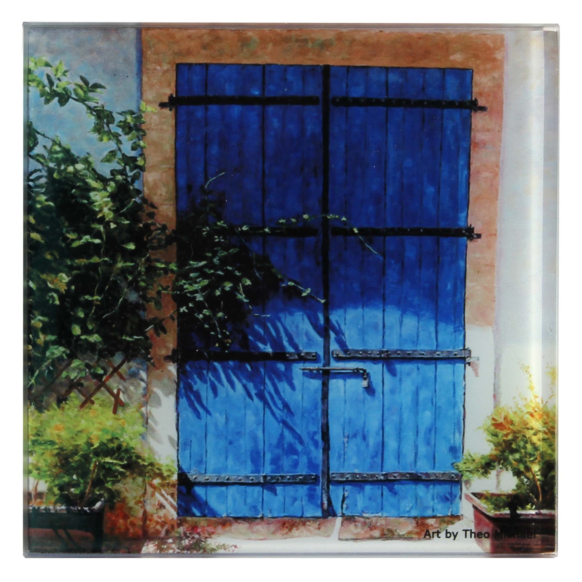 Glass Coaster, Mediterranean design Blue Door In Summer Light