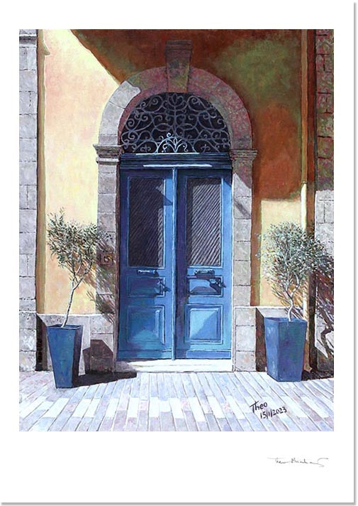 leventis museum niccosia fine art print a blue door painting by Theo Michael