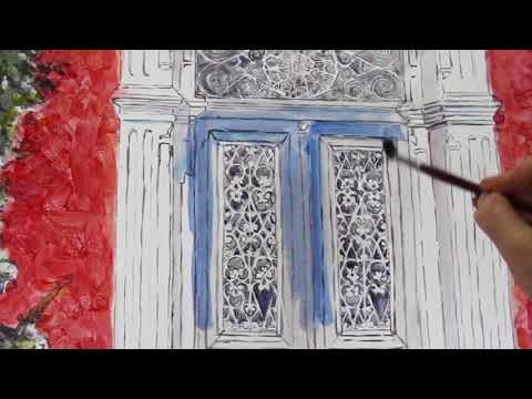 oil painting Cyprus Blue Door, the painting process step by step  by Theo Michael