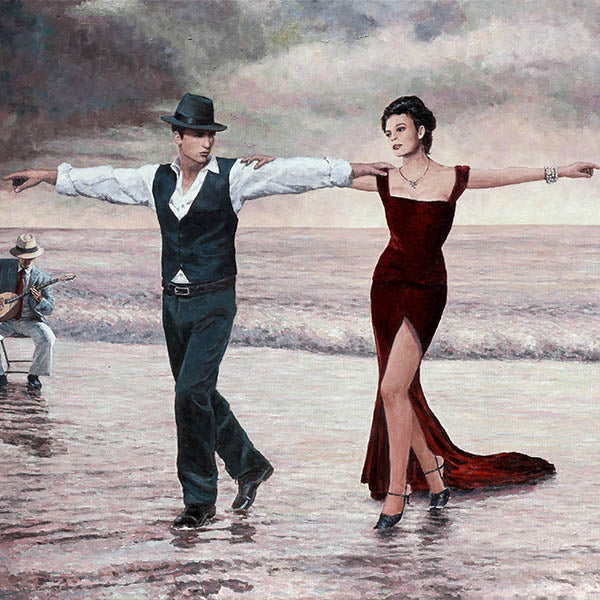 Romantic paintings by Theo Michael, The Beach Quartet Lady In Red