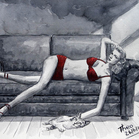 watercolour study, boudoir painting by Theo Michael