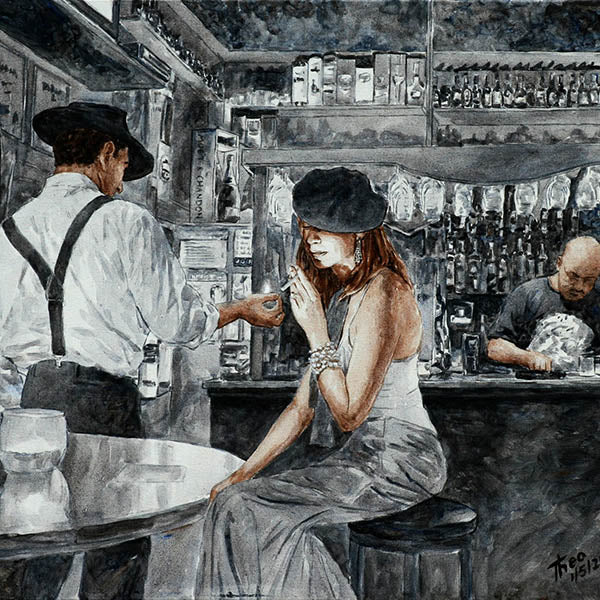 Art Noir Canvas print by Theo Michael, Nightlife at the Art Cafe 1900 in Larnaca