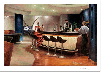Fine Art Print, bar painting in the style of Edward Hopper by Theo Michael titled Alone At The Bar