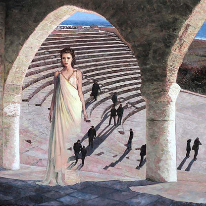 Aphrodite oil painting by Theo Michael inspired by Kourion Amphitheatre in Cyprus