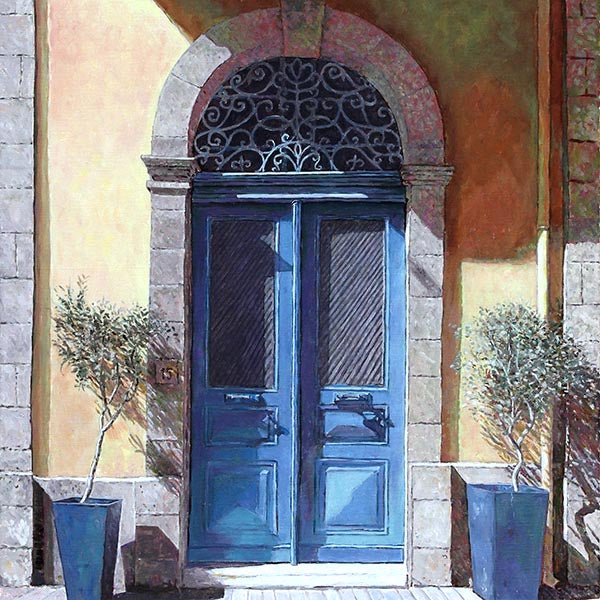 oil painting leventis museum Nicosia a blue door painting by Theo Michael