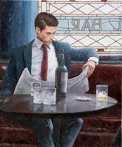 bar painting, The Lounge bar left panel of a diptych by Theo Michael