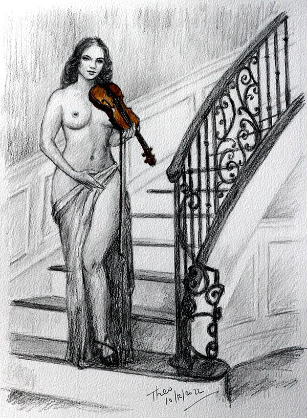 Pencil Sketch, The Violinist