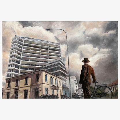 Art Noir Wall Art by Theo Michael, Man With Bicycle 