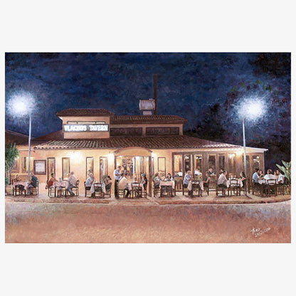 Taverna At Night an oil painting of a Cypriot taverna by Theo Michael
