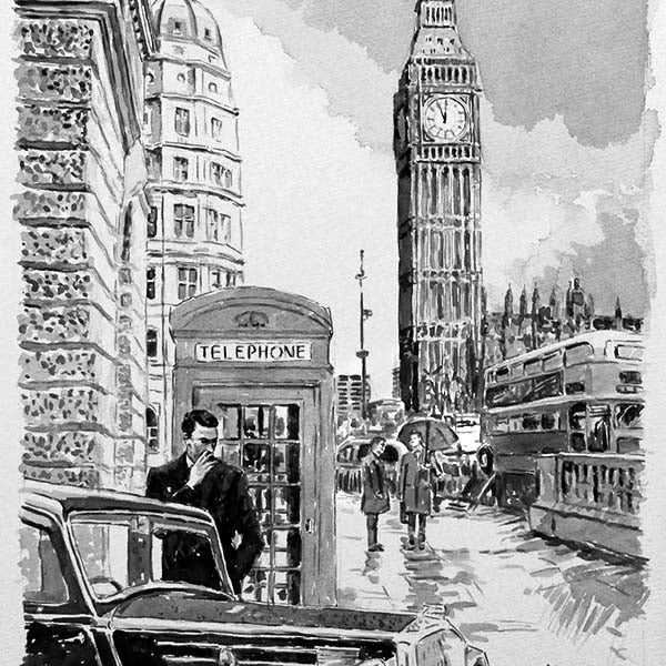 watercolour sketch, London Big Ben by Theo Michael