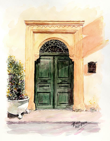 Door painting, a watercolour painting by Theo Michael