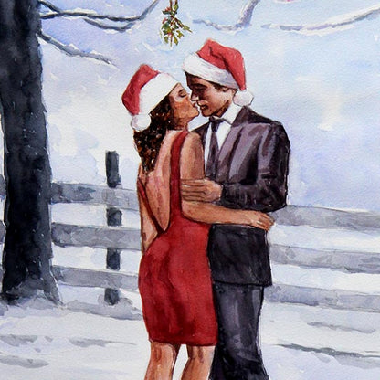 watercolour painting, Kiss In The Snow by Theo Michael