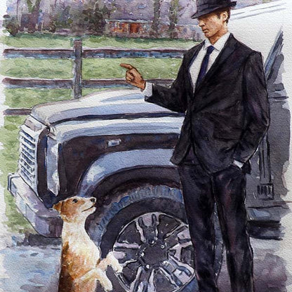 Watercolour painting Man With Dog by Theo Michael