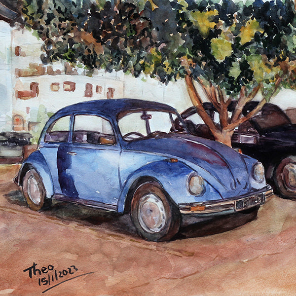 watercolour painting volkswagen beetle by Theo Michael