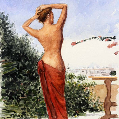 Cyprus watercolour painting, The Muse  by Theo Michael