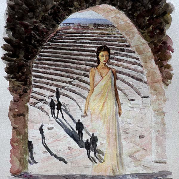 watercolour painting Amphitheatre Kourion in Cyprus by Theo Michael