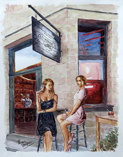 watercolour painting by Theo Michael cocktail bar Old Market in Larnaca