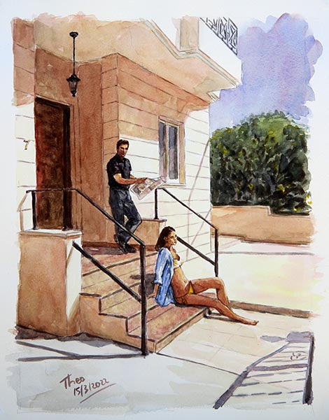 watercolour painting Lazy Afternoon by Theo Michael
