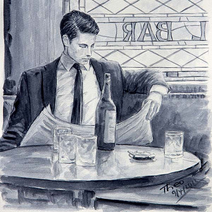 watercolour sketch the hotel bar by Theo Michael
