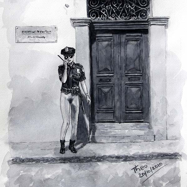 A Helmut Newton inspired watercolour sketch by Theo Michael